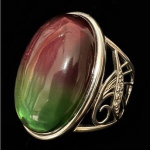 Elegant sterling‎ Silver and Green-Pink Helenite Ring